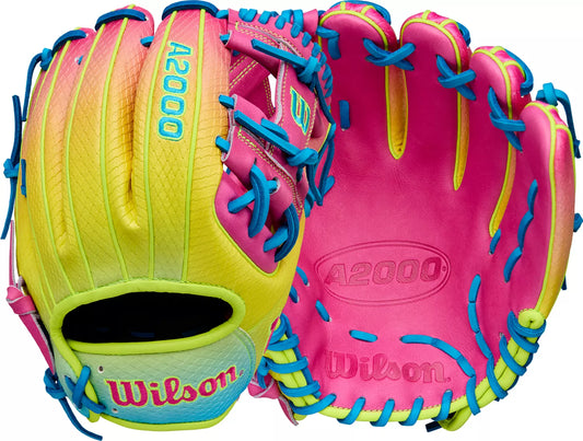 Guante De Beisbol Wilson A2000 Azul/Amarillo Óptico 11.5 In Lanzador Diestro