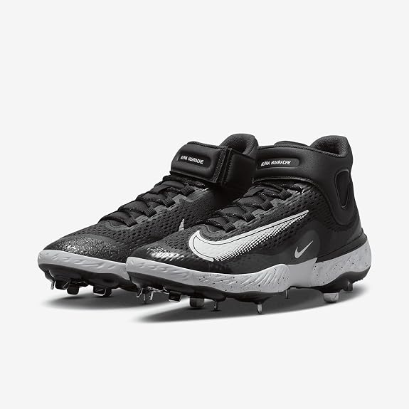 Spikes De Beisbol Nike Alpha Huarache Elite 4 Mid Negro Con Blanco Metal