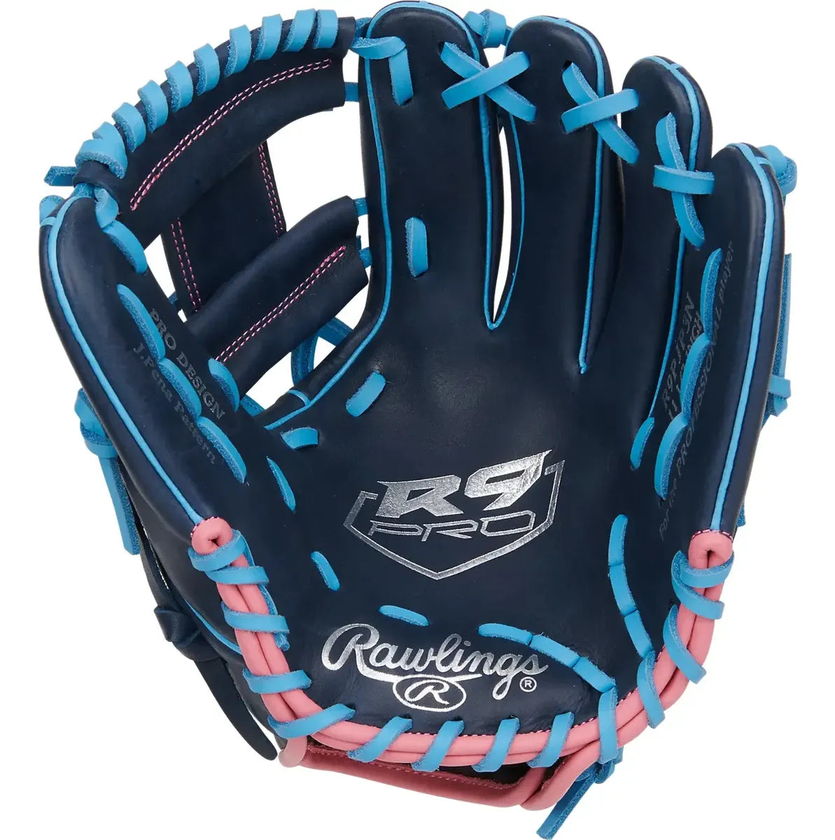 Guante De Beisbol Rawlings R9 Pro Azul Navy Con Rosa 11.5 In Lanzador Diestro