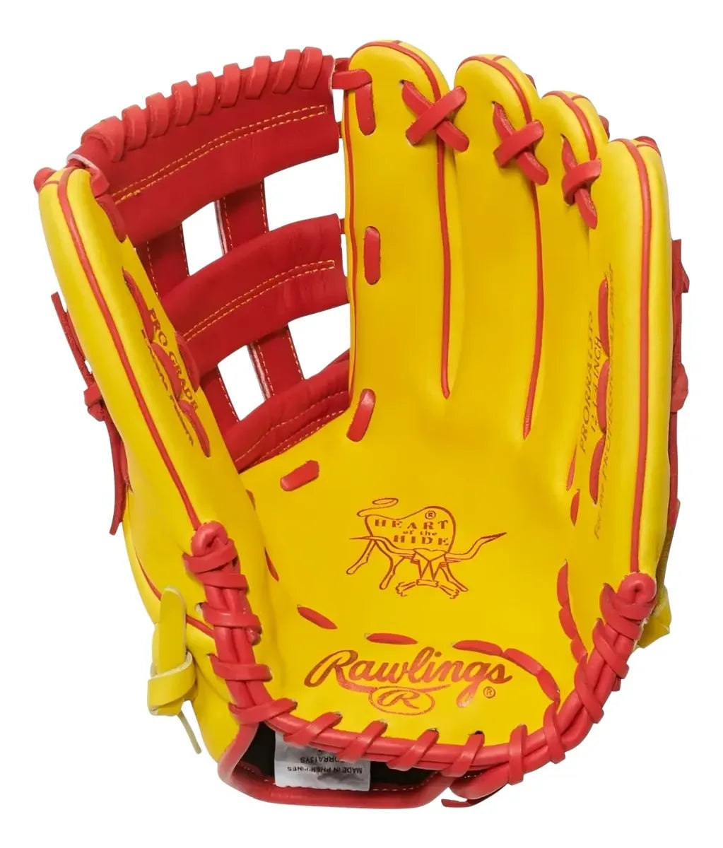 Guante De Beisbol Rawlings Heart Of The Hide Amarillo Con Rojo 12.75 In Lanzador Diestro