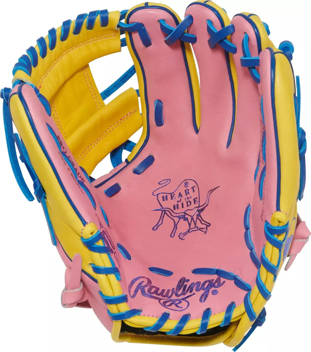 Guante De Beisbol Rawlings Heart Of The Hide Rosa Con Amarillo 11.5 In Lanzador Diestro