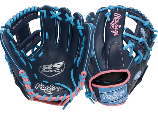Guante De Beisbol Rawlings R9 Pro Azul Navy Con Rosa 11.5 In Lanzador Diestro