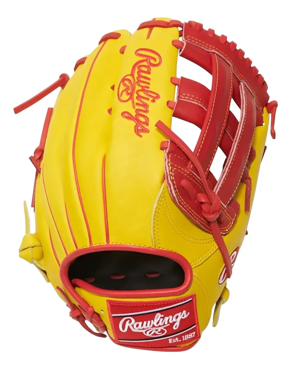 Guante De Beisbol Rawlings Heart Of The Hide Amarillo Con Rojo 12.75 In Lanzador Diestro