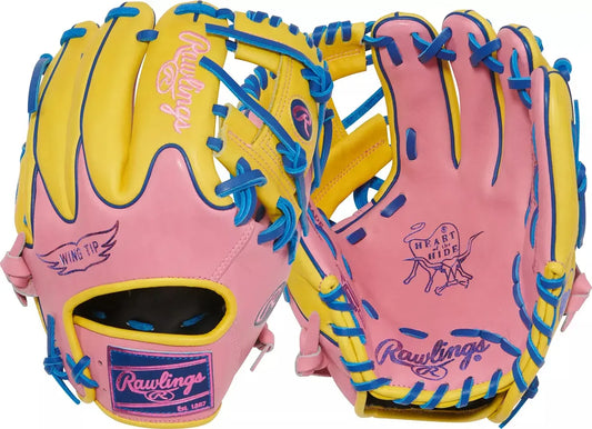 Guante De Beisbol Rawlings Heart Of The Hide Rosa Con Amarillo 11.5 In Lanzador Diestro