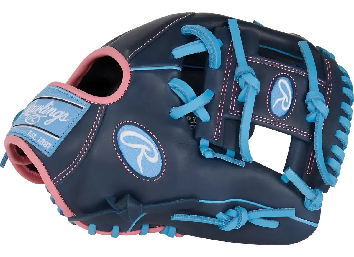 Guante De Beisbol Rawlings R9 Pro Azul Navy Con Rosa 11.5 In Lanzador Diestro