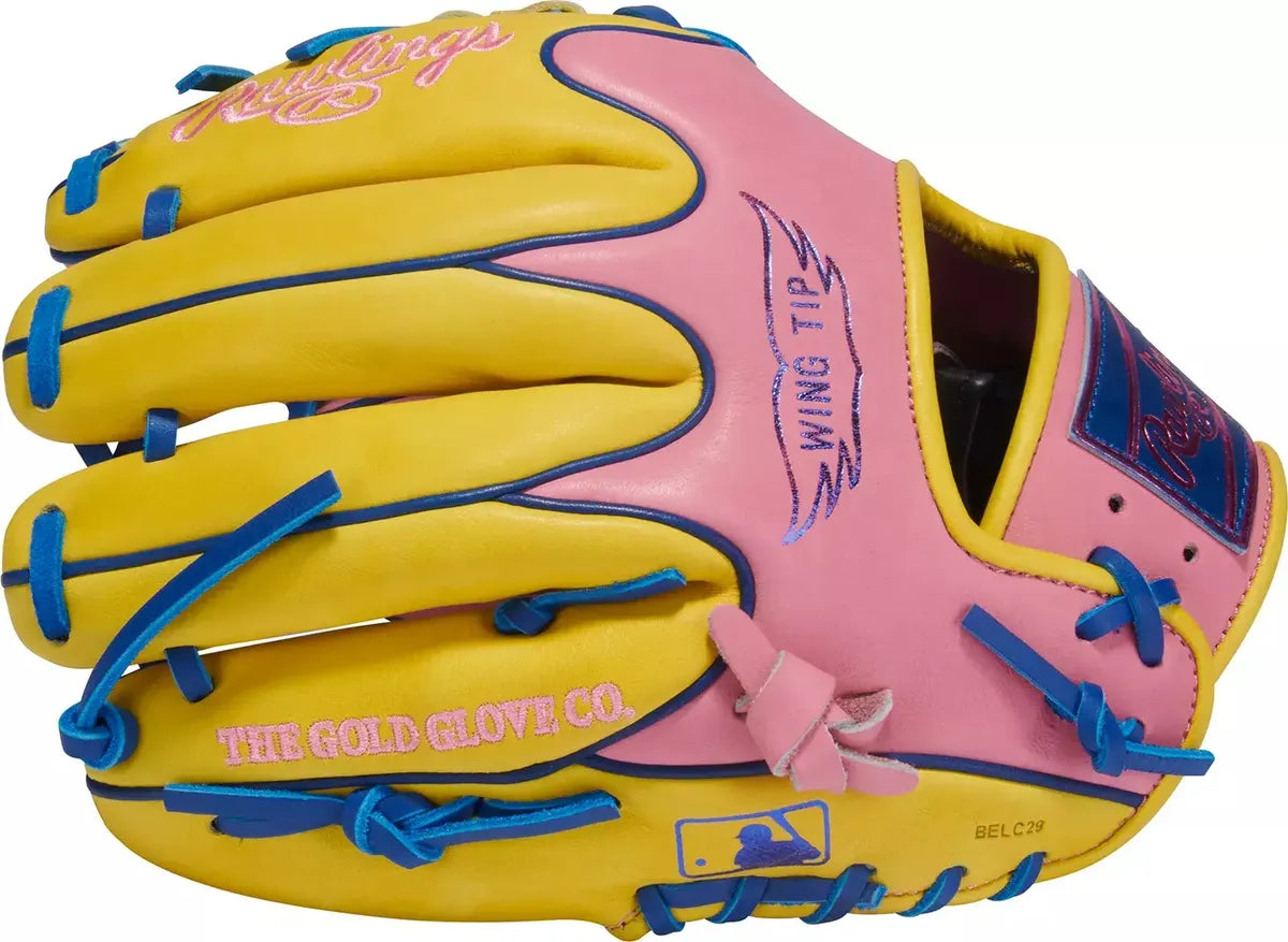 Guante De Beisbol Rawlings Heart Of The Hide Rosa Con Amarillo 11.5 In Lanzador Diestro