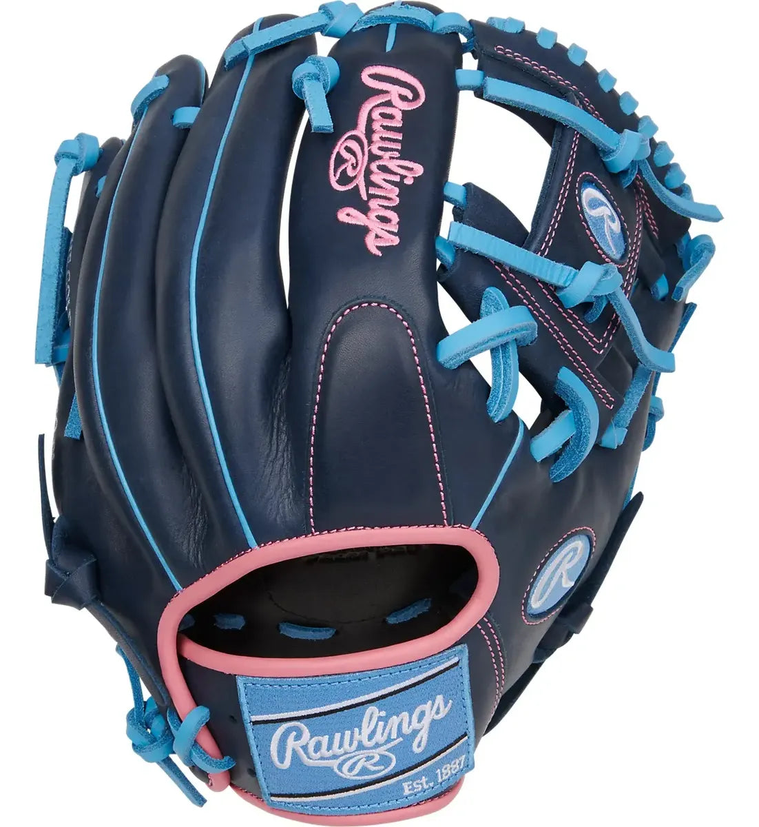 Guante De Beisbol Rawlings R9 Pro Azul Navy Con Rosa 11.5 In Lanzador Diestro