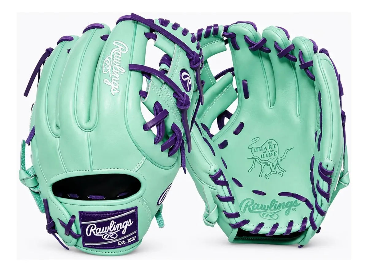 Guante De Beisbol Rawlings Heart Of The Hide Menta Con Morado 11.5 In Lanzador Diestro
