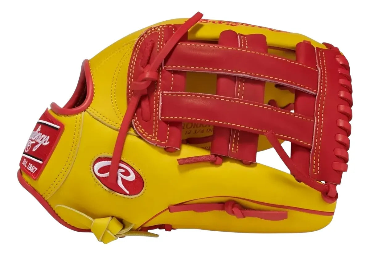 Guante De Beisbol Rawlings Heart Of The Hide Amarillo Con Rojo 12.75 In Lanzador Diestro