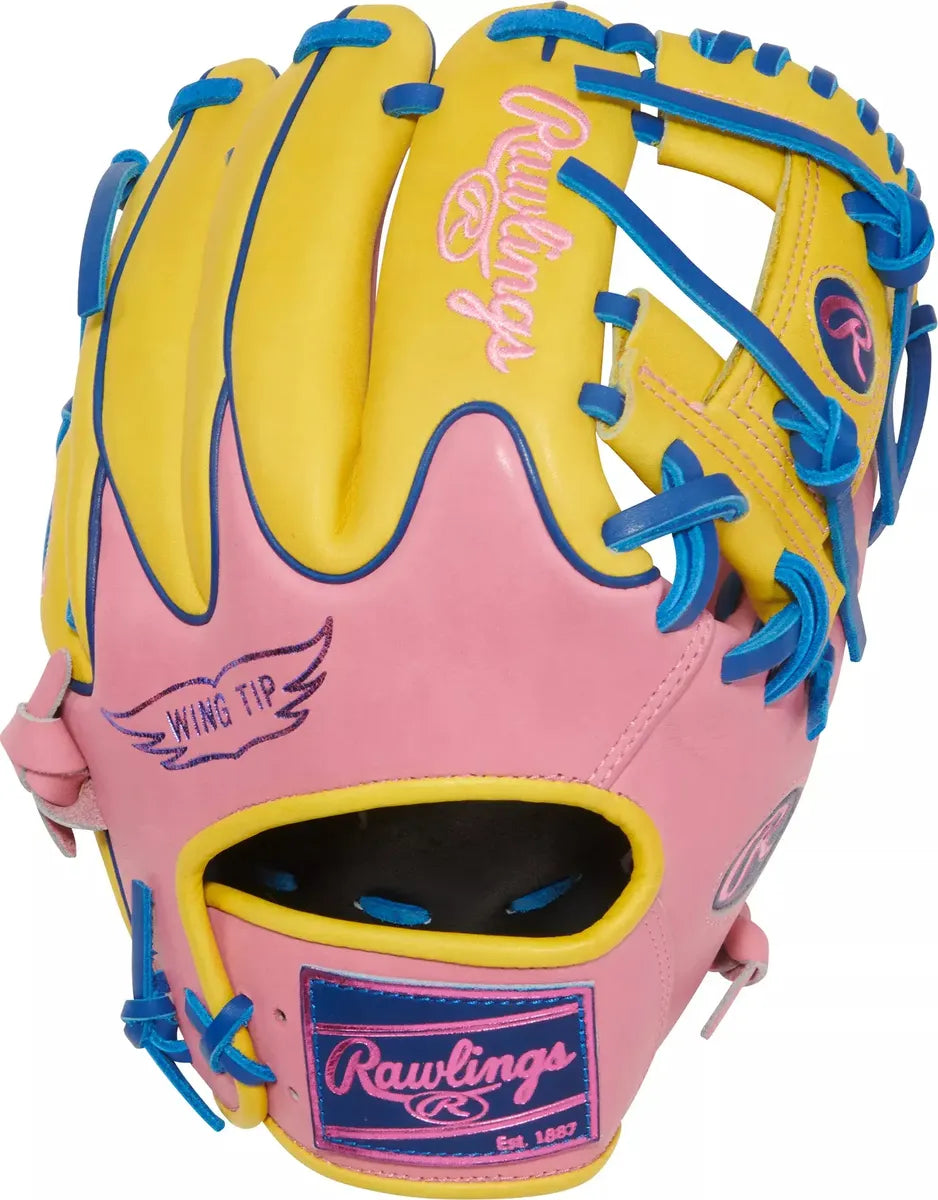 Guante De Beisbol Rawlings Heart Of The Hide Rosa Con Amarillo 11.5 In Lanzador Diestro