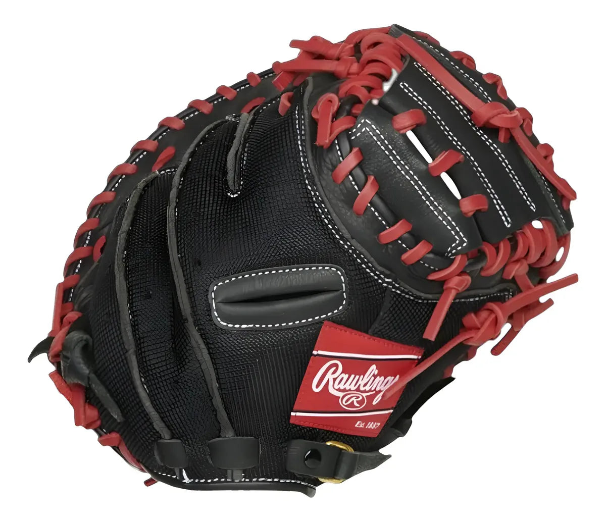 Guante De Catcher Infantil Beisbol Rawlings SS315 Negro Con Rojo 31.5 In Lanzador Diestro