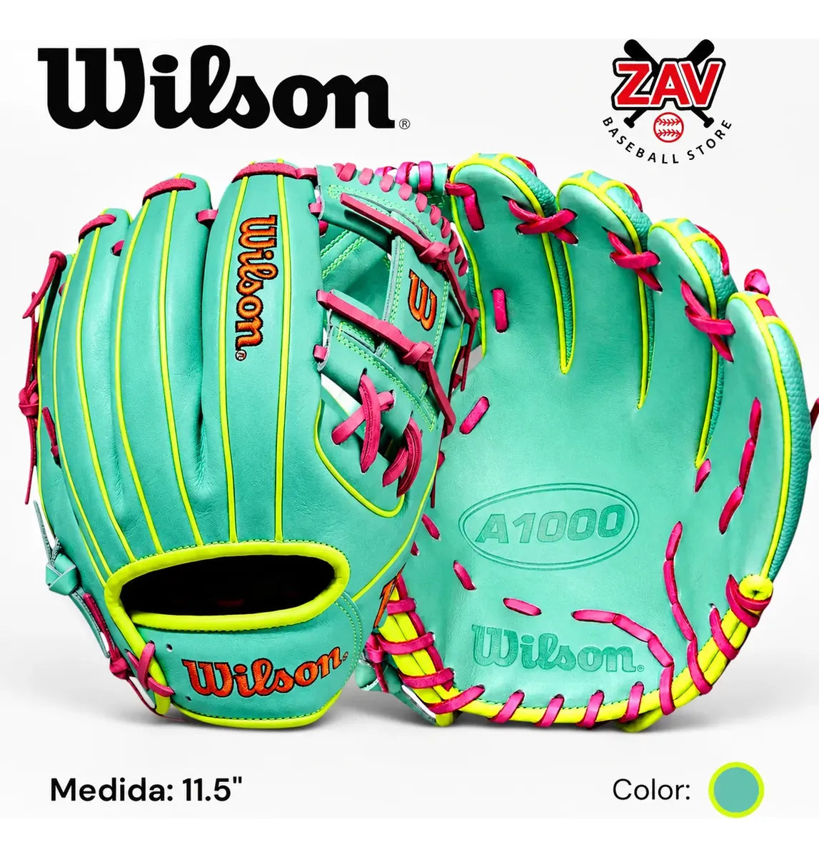 Guante De Beisbol Wilson A1000 Aqua Verde 11.5 In Lanzador Diestro
