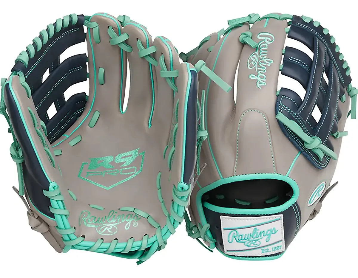 Guante De Beisbol Rawlings R9 Gris Con Verde 11.75 In Lanzador Diestro