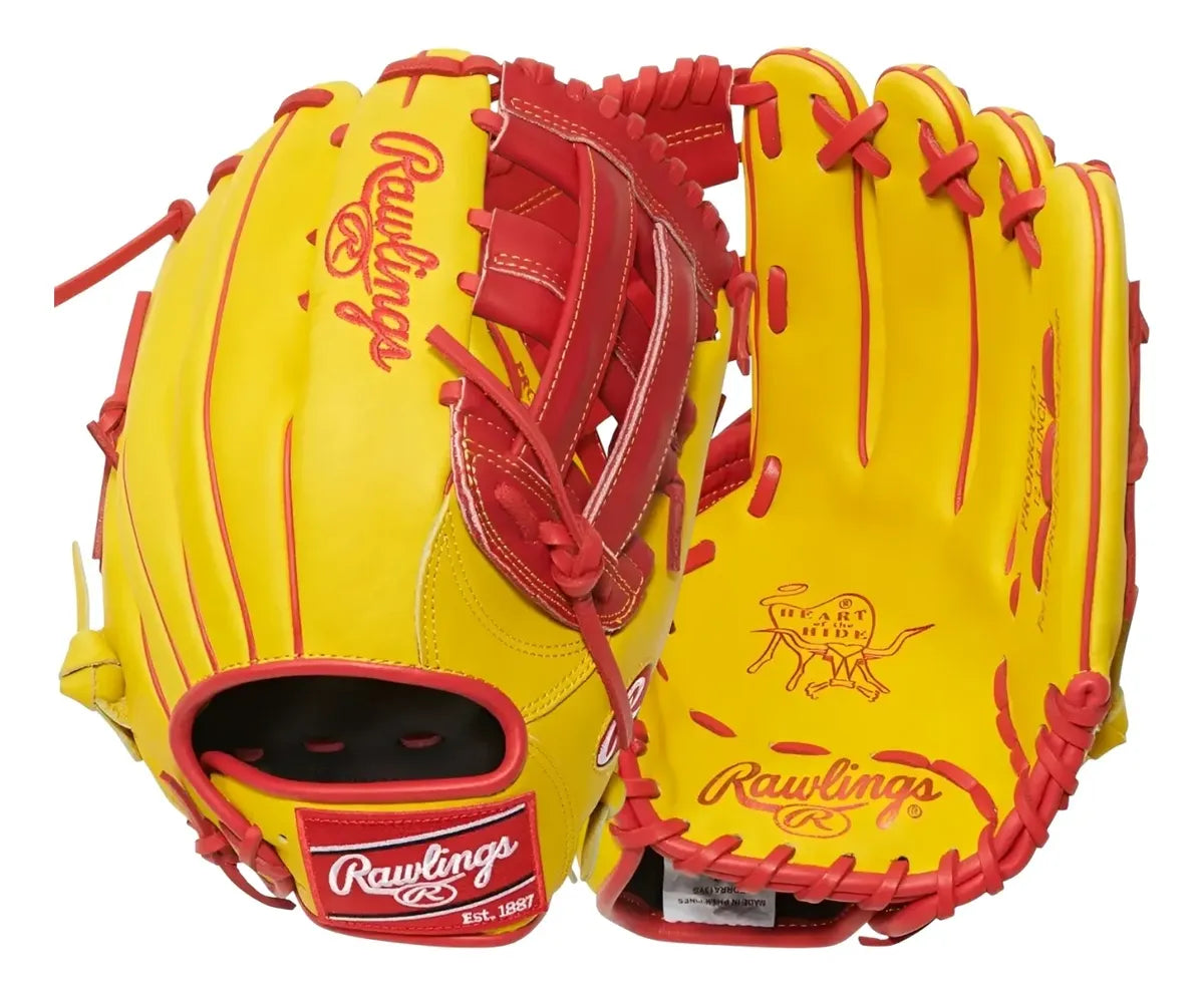 Guante De Beisbol Rawlings Heart Of The Hide Amarillo Con Rojo 12.75 In Lanzador Diestro