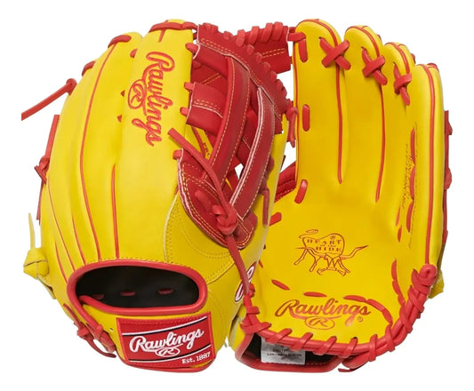 Guante De Beisbol Rawlings Heart Of The Hide Amarillo Con Rojo 12.75 In Lanzador Diestro