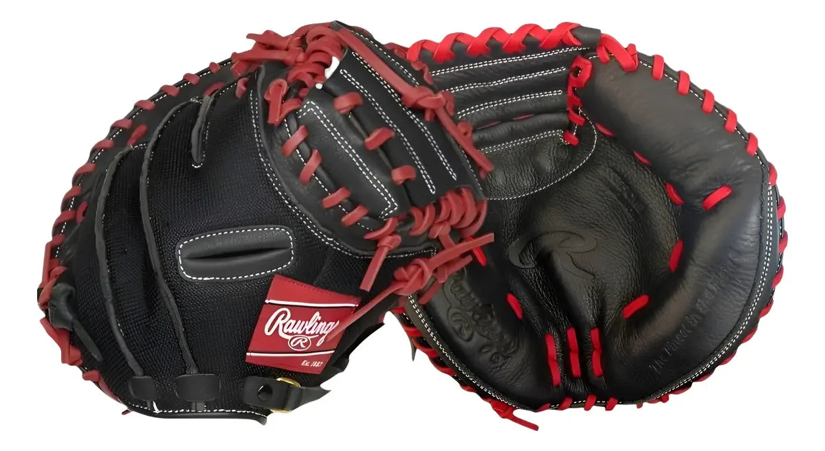 Guante De Catcher Infantil Beisbol Rawlings SS315 Negro Con Rojo 31.5 In Lanzador Diestro