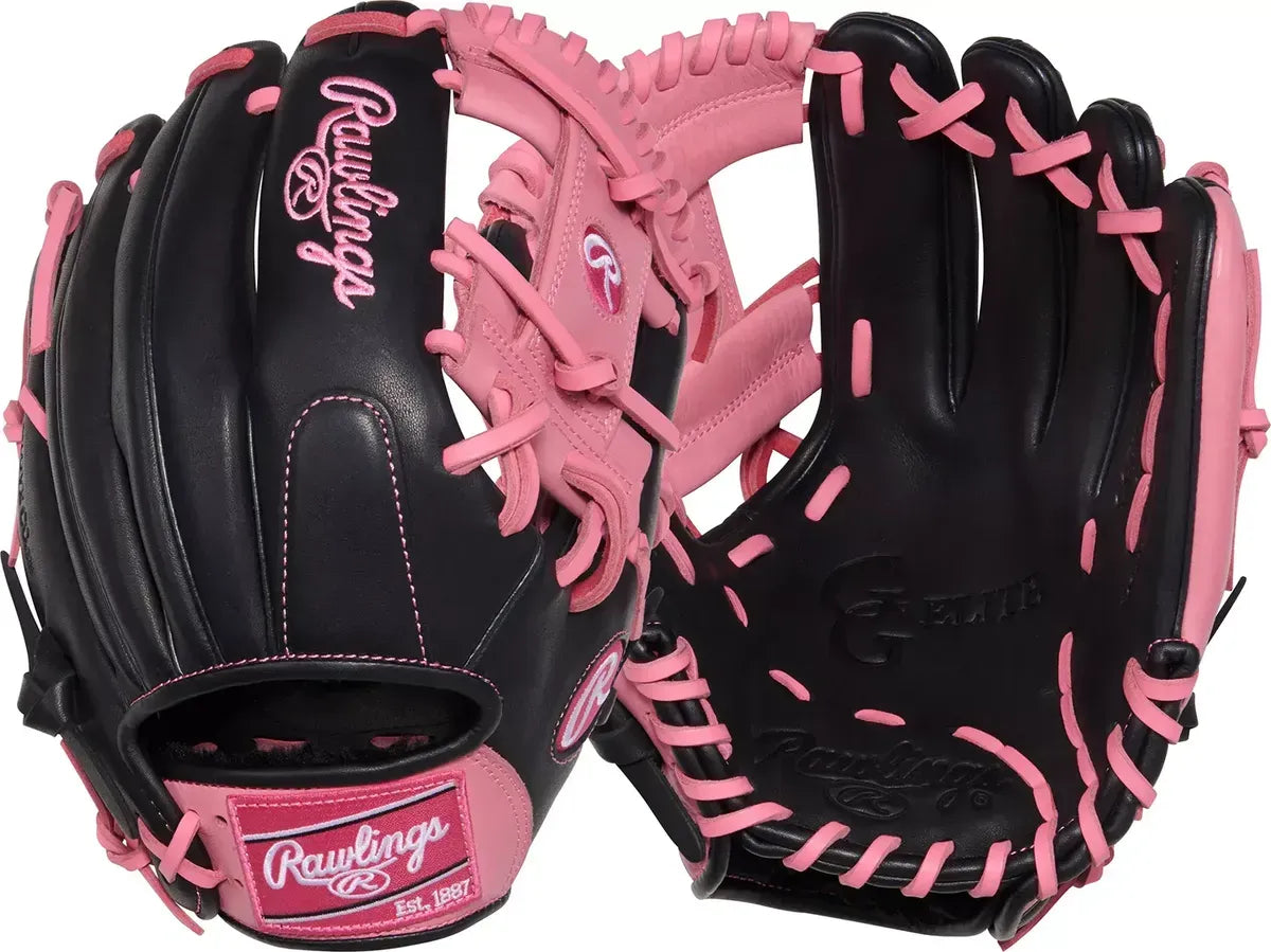 Guante De Beisbol Juvenil Rawlings GG Elite Negro Rosa 11.5 In Lanzador Diestro