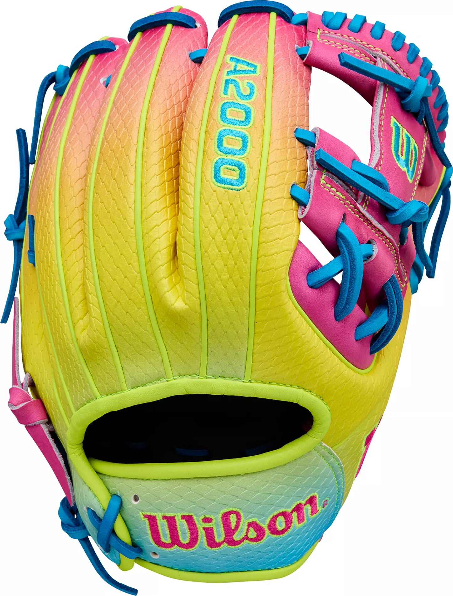 Guante De Beisbol Wilson A2000 Azul/Amarillo Óptico 11.5 In Lanzador Diestro