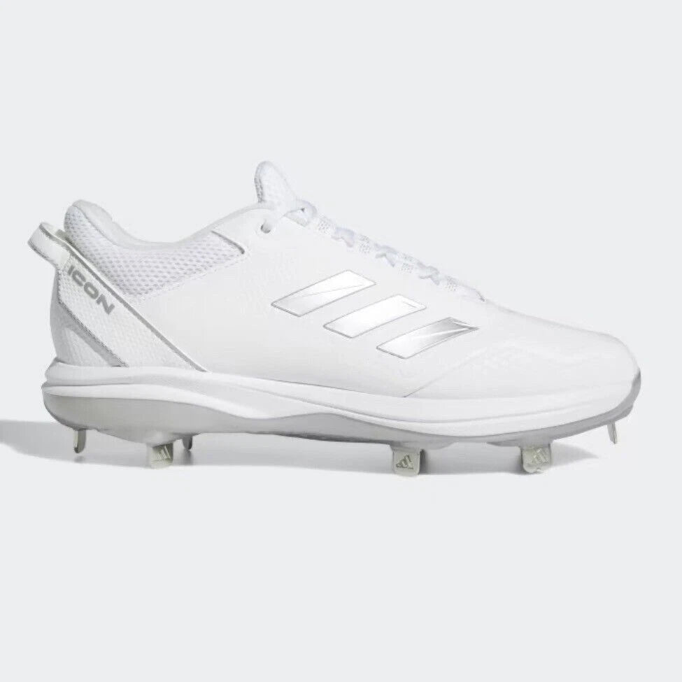 Spikes De Beisbol Adidas Icon 7 Blanco Con Plata Metal